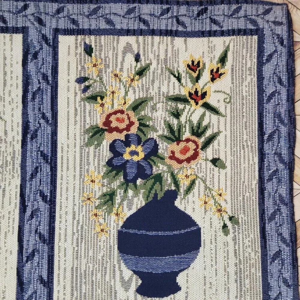Vintage Tapestry Cloth Art Floral Flowers In Vases Wall For Frames Hanging
